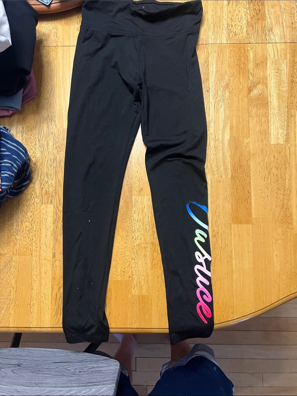 Justice Black Leggings with Multicolor Script